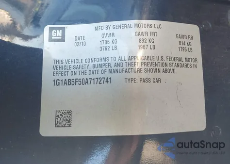 2010 Chevrolet Cobalt Ls from USA, damaged, VIN 1G1AB5F50A7172741